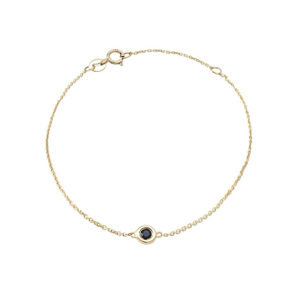 14K Real Yellow Gold Classic Round Bezel Sapphire Bracelet 6+1″